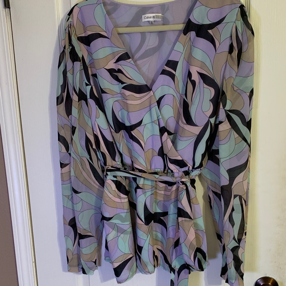 Calvin Klein Women's Multicolor Abstract Wrap Blouse